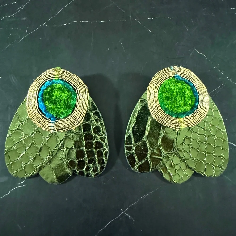 Handcrafted Green and Peacock Blue Textured Statement Earrings Ayala Bar Style